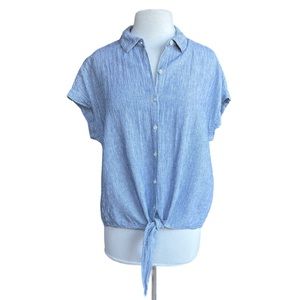 Linen blend button down short sleeve shirt | L